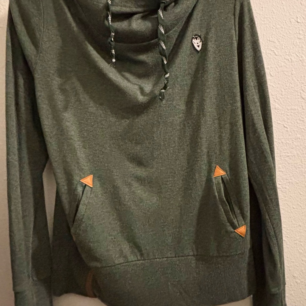 Green Hoodie with Wolf Patch and Accents